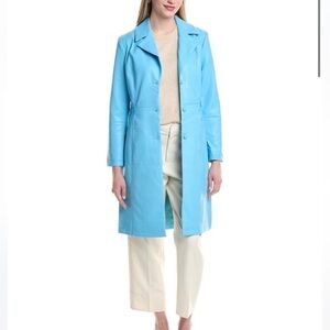 Badgley Mischka Blue Faux Leather Coat Large NWT